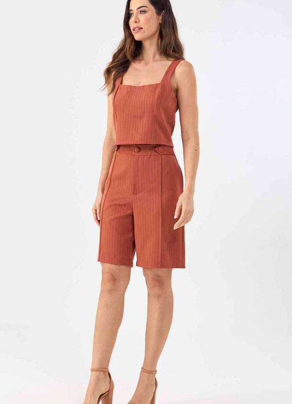 Pks - Top Cropped Pks Alfaiataria Risca Giz Marrom 4