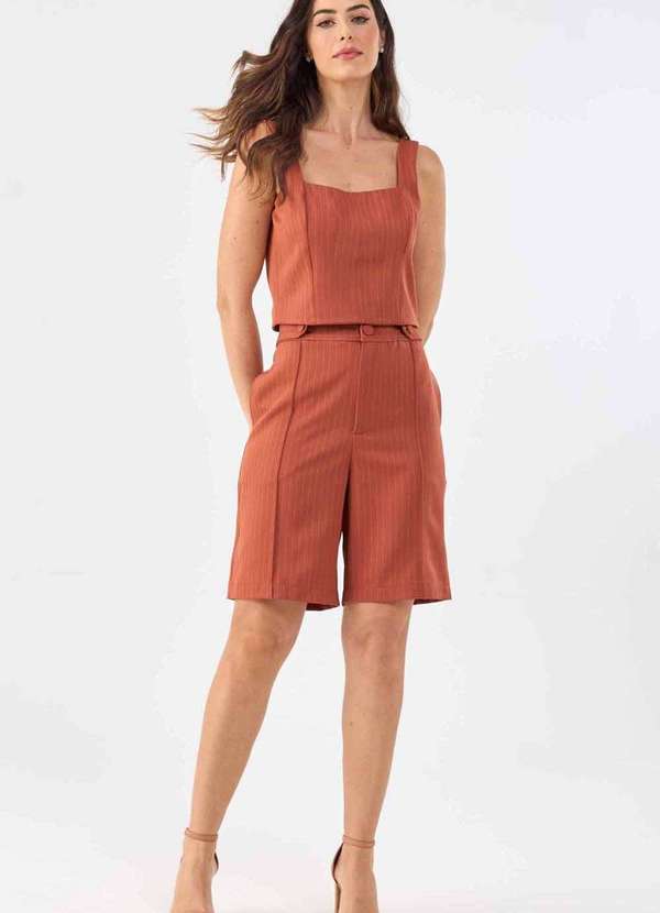 Pks - Top Cropped Pks Alfaiataria Risca Giz Marrom 5