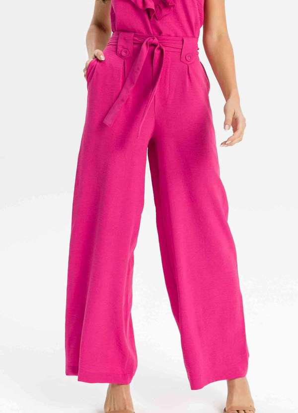 Pks - Calca Pantalona Wide Leg com Cinto Rosa
