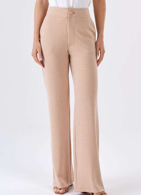 Pks - Calca Pks Alfaiataria Jacquard Pied de Poule Bege Bege