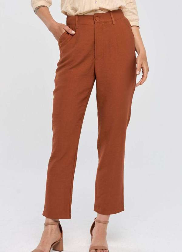 Pks - Calca Pks Alfaiataria Reta em Viscose Marrom