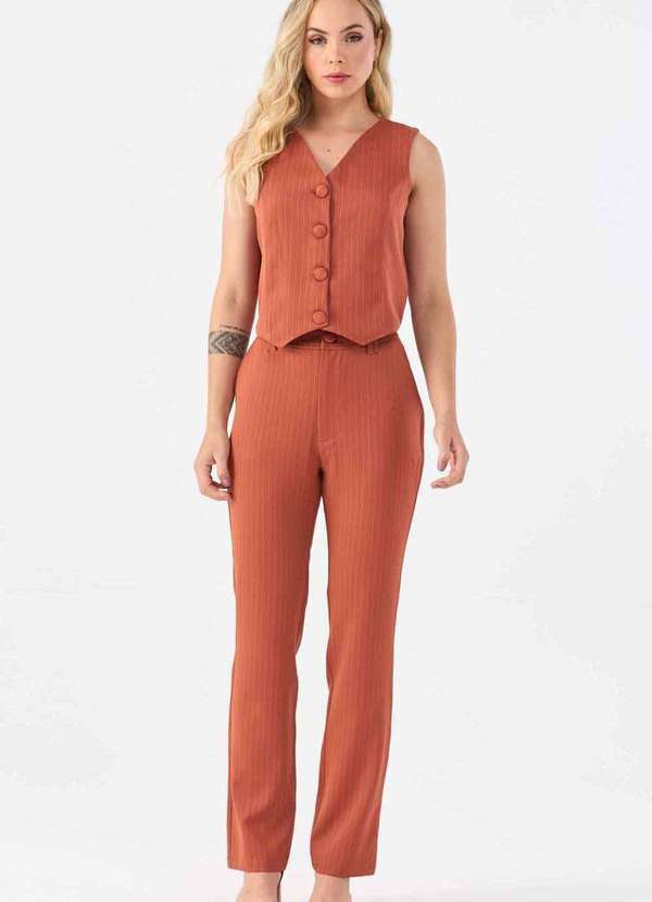 Pks - Calca Pks Alfaiataria Reta Risca Giz Marrom 5