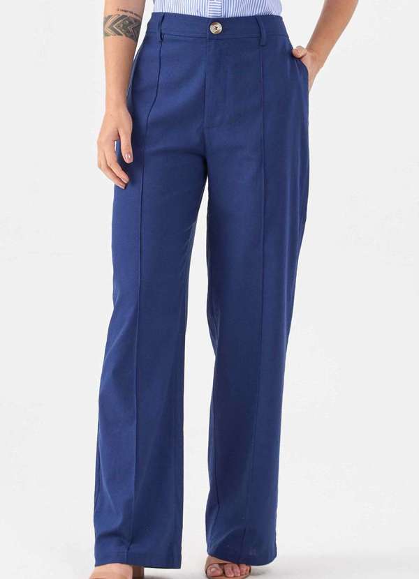 Pks - Calca Pks Alfaiataria Wide Leg Linho Azul