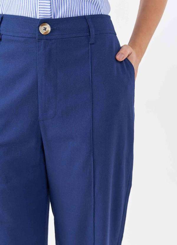 Pks - Calca Pks Alfaiataria Wide Leg Linho Azul 3