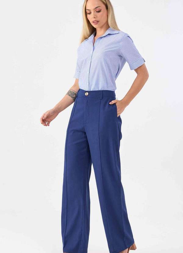 Pks - Calca Pks Alfaiataria Wide Leg Linho Azul 5