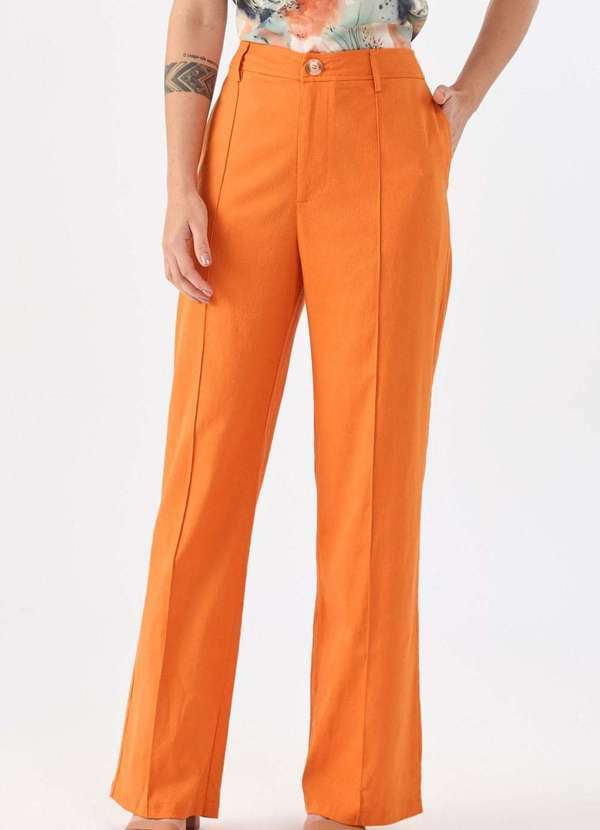 Pks - Calca Pks Alfaiataria Wide Leg Linho Laranja