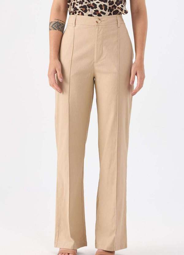Pks - Calca Pks Alfaiataria Wide Leg Linho Bege