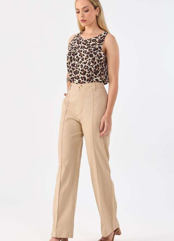 Pks - Calca Pks Alfaiataria Wide Leg Linho Bege 4