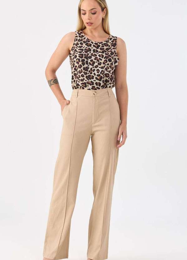 Pks - Calca Pks Alfaiataria Wide Leg Linho Bege 5