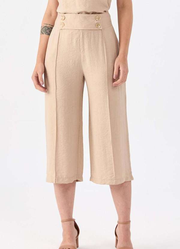 Pks - Calca Pks Pantacourt Viscose Bege