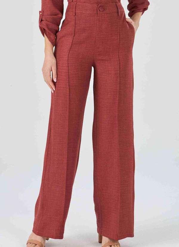 Pks - Calca Pks Wide Leg com Frisos Marrom