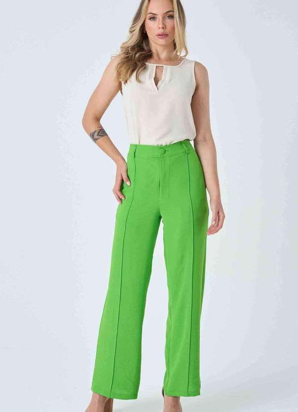 Pks - Calca Pks Wide Leg com Frisos Verde 4