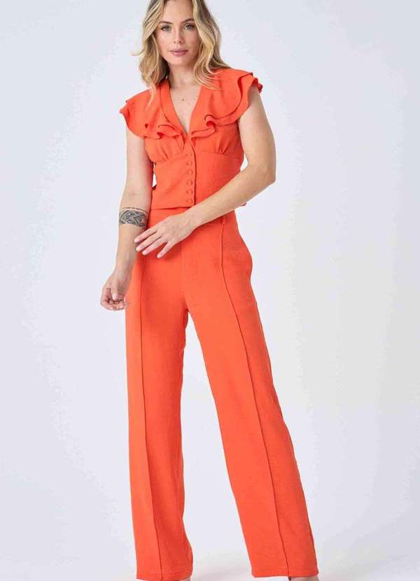 Pks - Calca Pks Wide Leg com Frisos Laranja 5