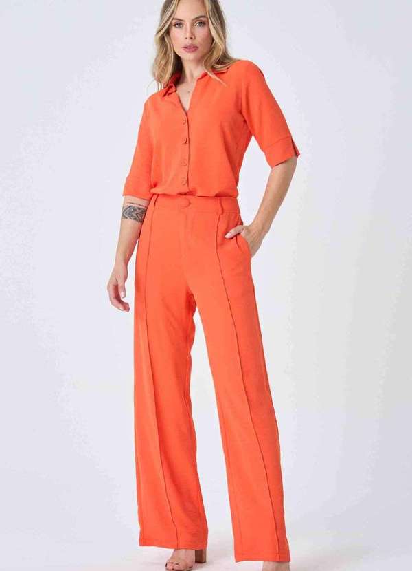 Pks - Calca Pks Wide Leg com Frisos Laranja 6