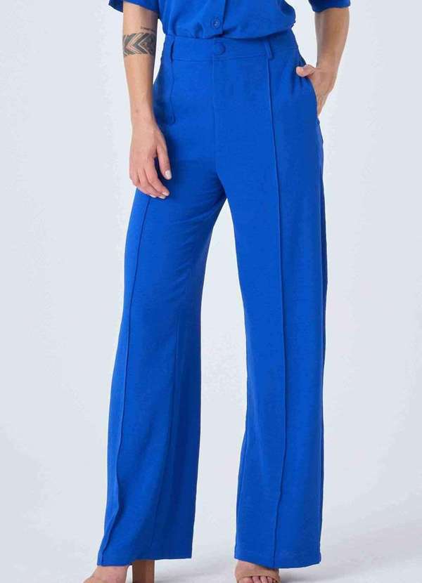 Pks - Calca Pks Wide Leg com Frisos Azul