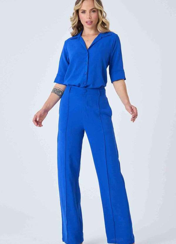 Pks - Calca Pks Wide Leg com Frisos Azul 4