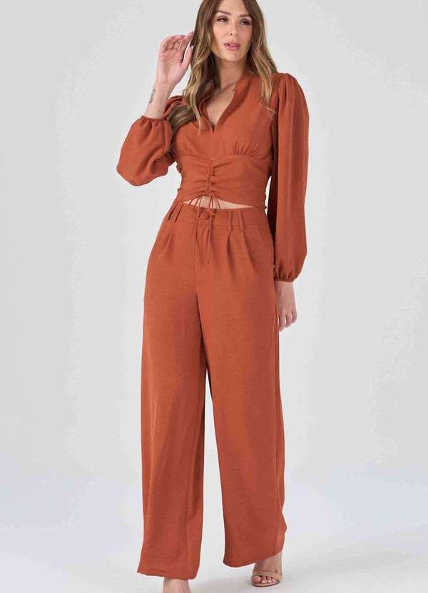 Pks - Calca Pks Wide Leg Terracota Marrom 4