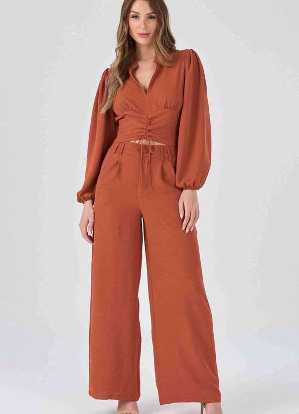 Pks - Calca Pks Wide Leg Terracota Marrom 5