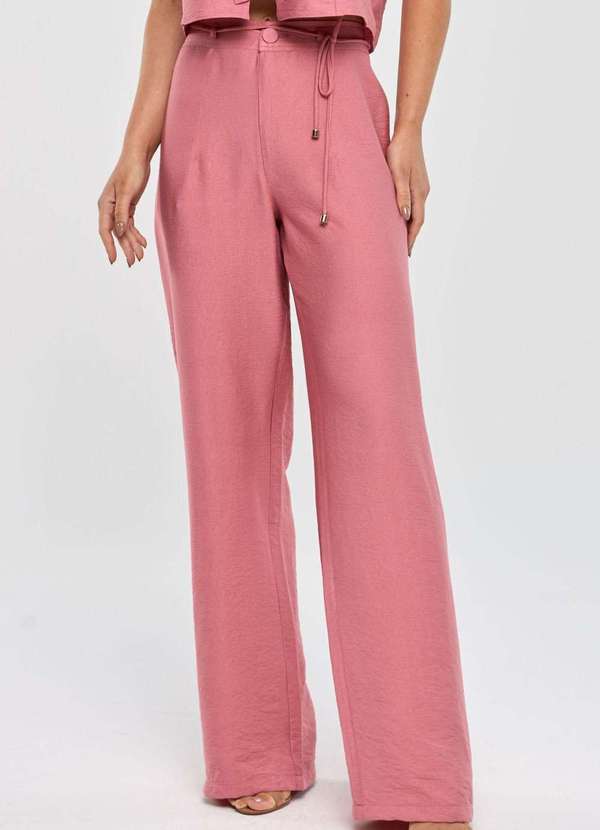 Pks - Calca Pks Wide Leg Viscose Rosa