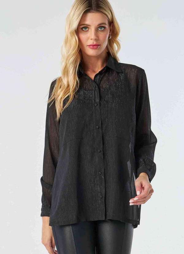 Pks - Camisa Manga Longa Fios Lurex Preto