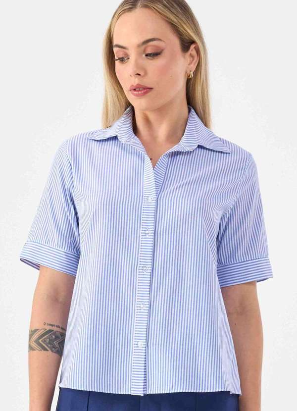 Pks - Camisa Pks de Algodao Listrada Azul 3