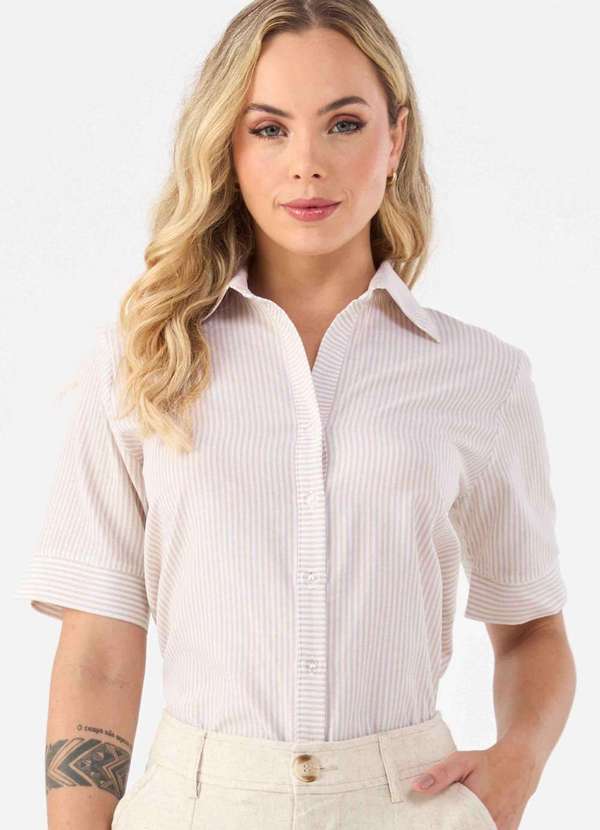 Pks - Camisa Pks de Algodao Listrada Branco 1