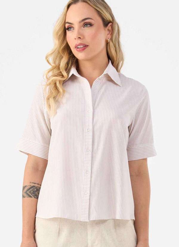 Pks - Camisa Pks de Algodao Listrada Branco 3