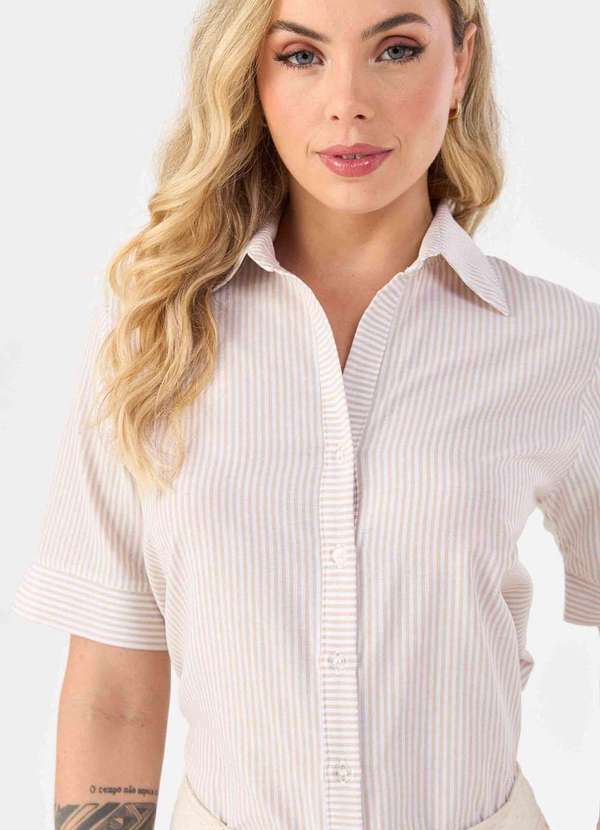 Pks - Camisa Pks de Algodao Listrada Branco 5