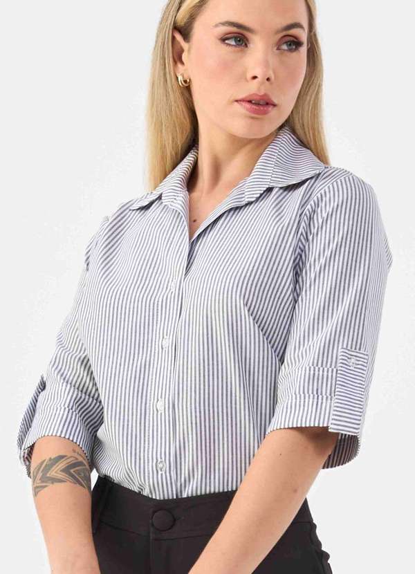 Pks - Camisa Pks de Algodao Listrada Preto 5