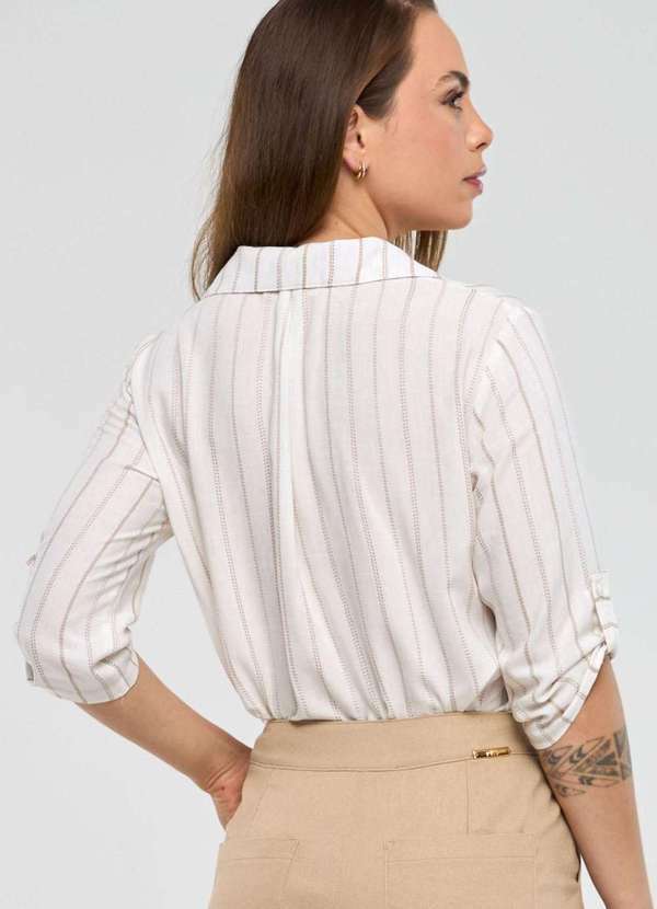 Pks - Camisa Pks em Viscose com Linho Listrada Bege 2