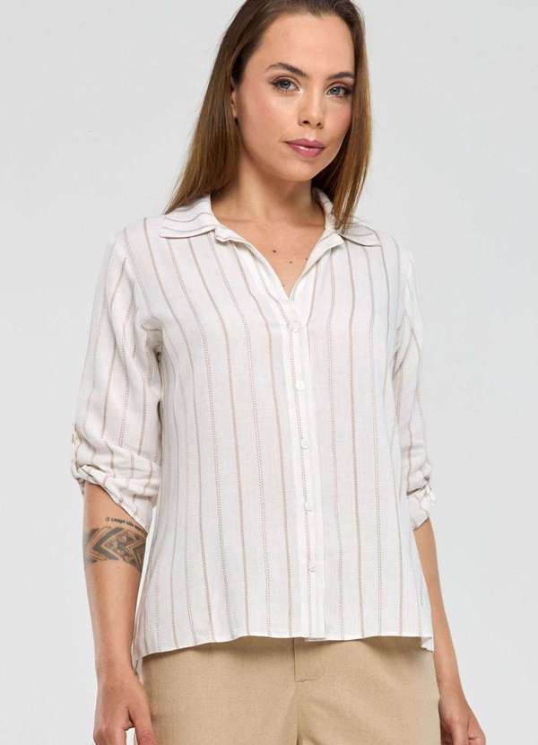 Pks - Camisa Pks em Viscose com Linho Listrada Bege 3