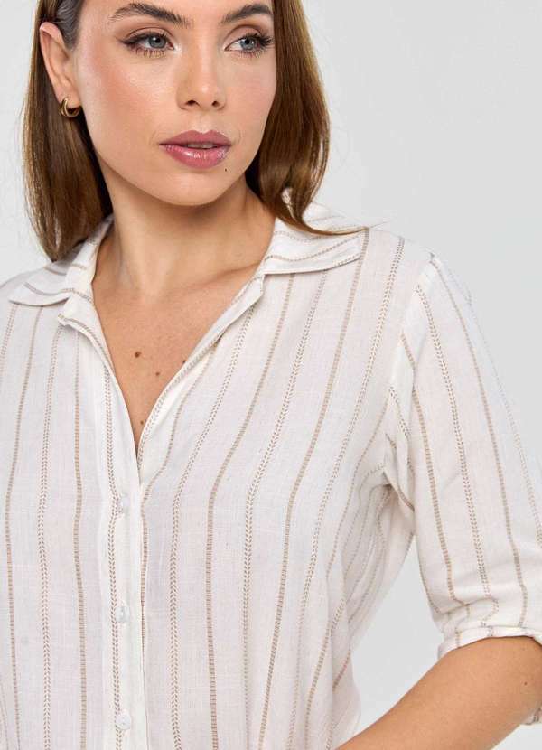 Pks - Camisa Pks em Viscose com Linho Listrada Bege 4