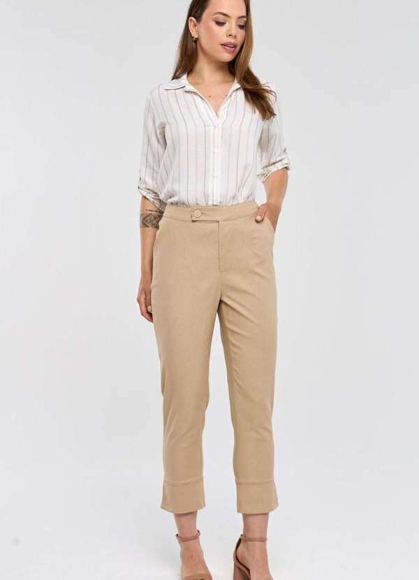 Pks - Camisa Pks em Viscose com Linho Listrada Bege 5