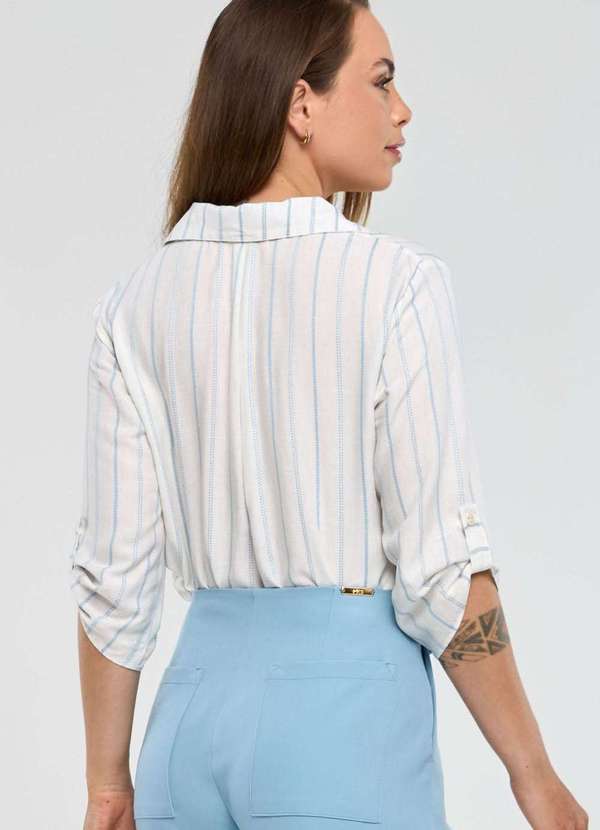 Pks - Camisa Pks em Viscose com Linho Listrada Azul 2