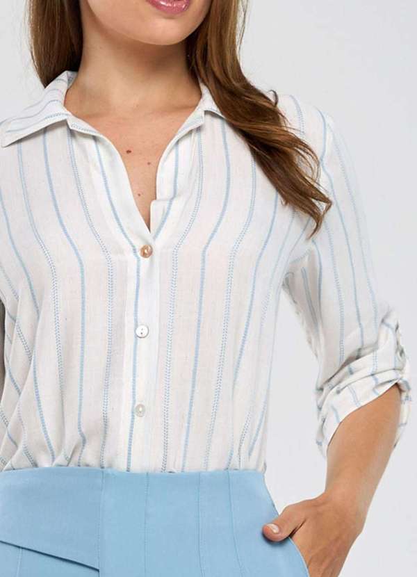 Pks - Camisa Pks em Viscose com Linho Listrada Azul 3
