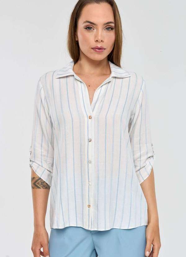 Pks - Camisa Pks em Viscose com Linho Listrada Azul 4