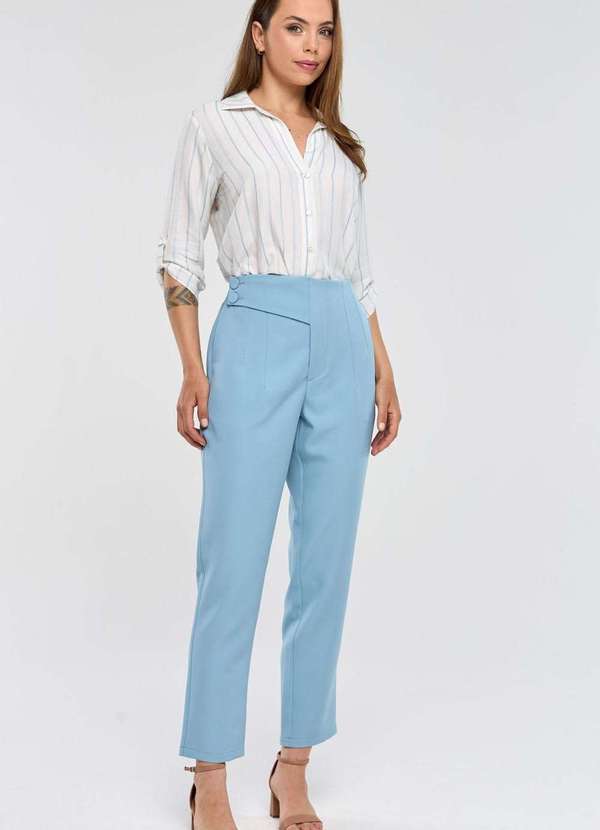 Pks - Camisa Pks em Viscose com Linho Listrada Azul 5