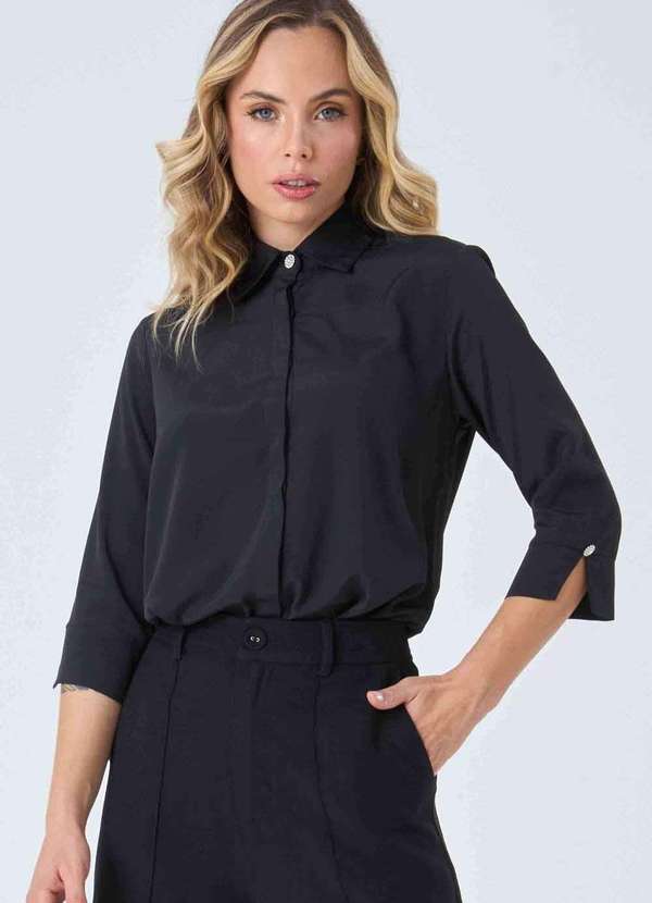 Pks - Camisa Pks Manga 7/8 com Botoes Joia Preto