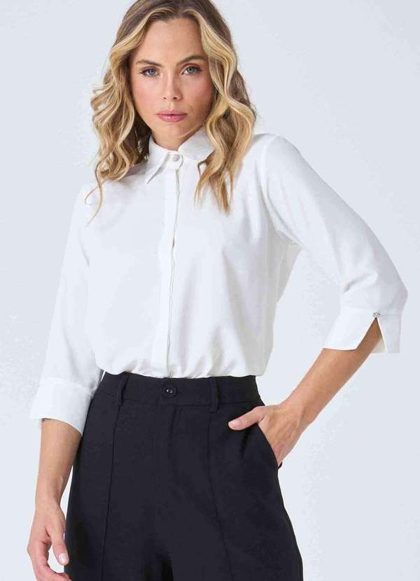 Pks - Camisa Pks Manga 7/8 com Botoes Joia Branco