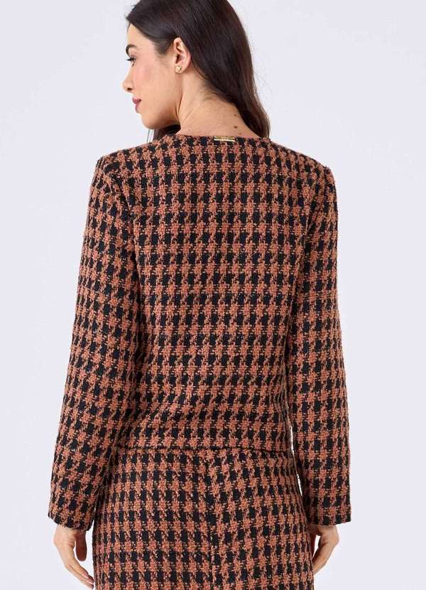 Pks - Blazer Curto Pks Alfaiataria Tweed Preto e Marrom Marrom 2