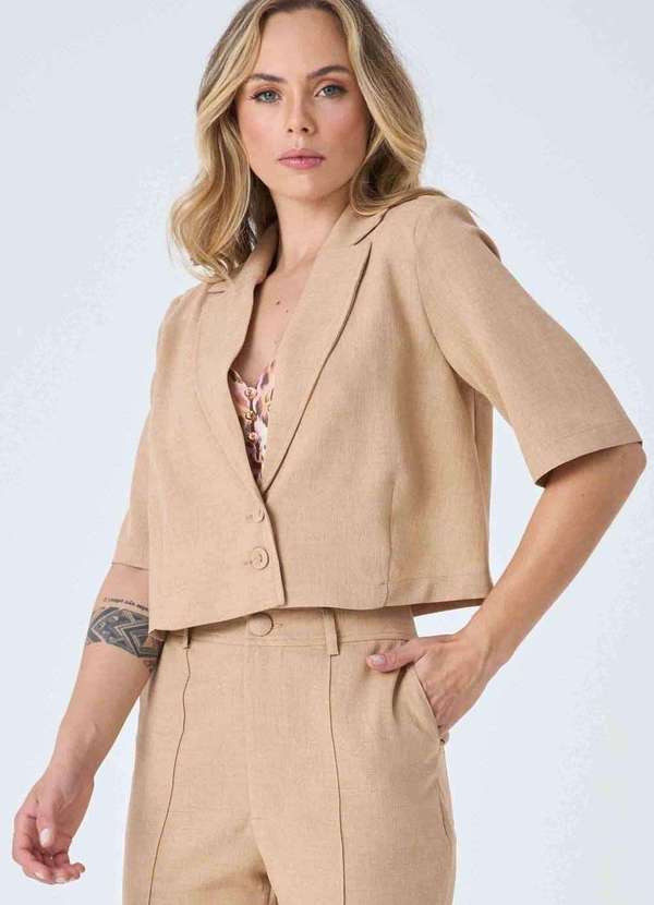 Pks - Blazer Curto Pks Alfaiataria Bege