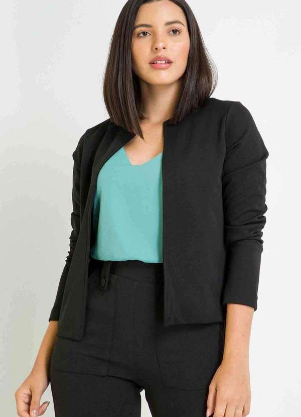 Pks - Blazer Feminino Malha Alfaiataria Preto
