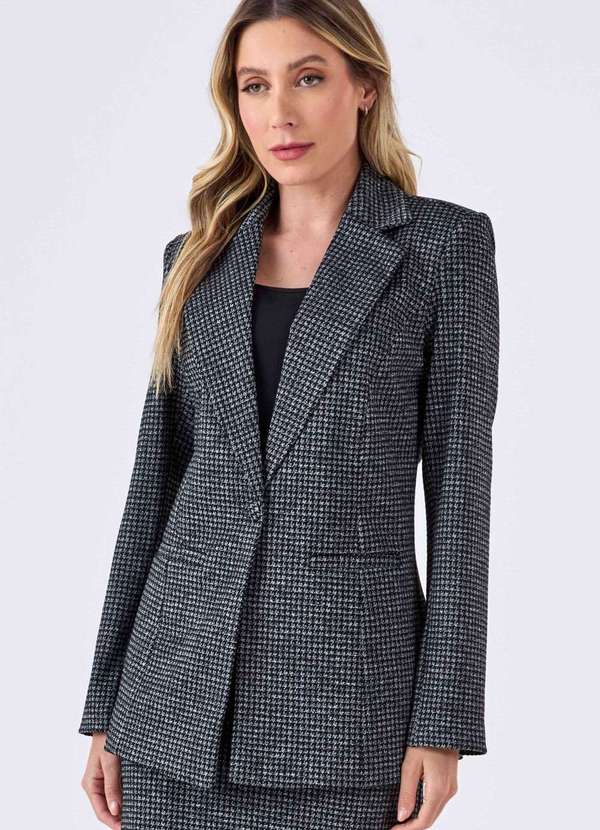 Pks - Blazer Pks Alfaiataria Jacquard Pied de Poule Preto