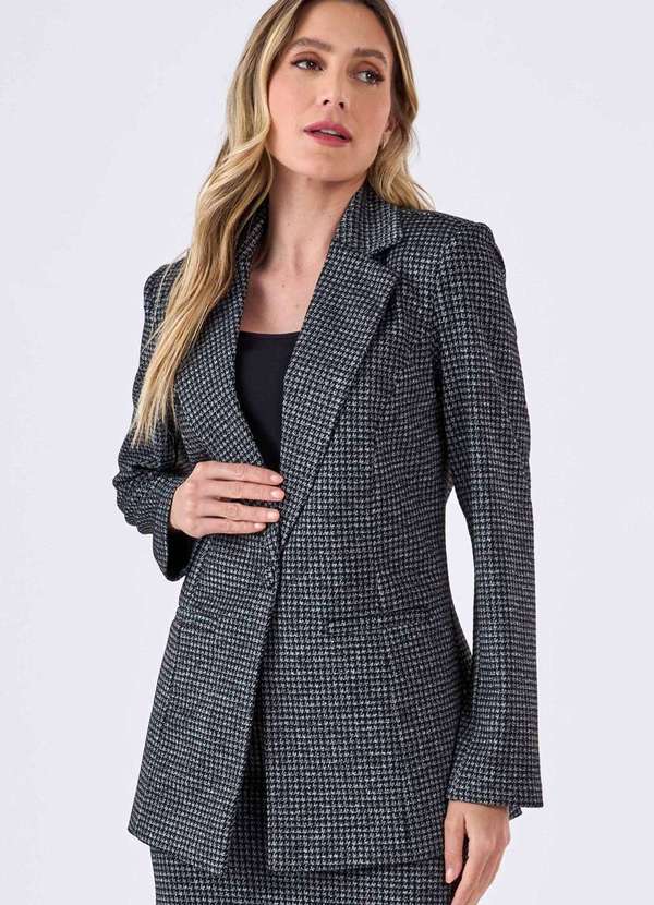 Pks - Blazer Pks Alfaiataria Jacquard Pied de Poule Preto 4