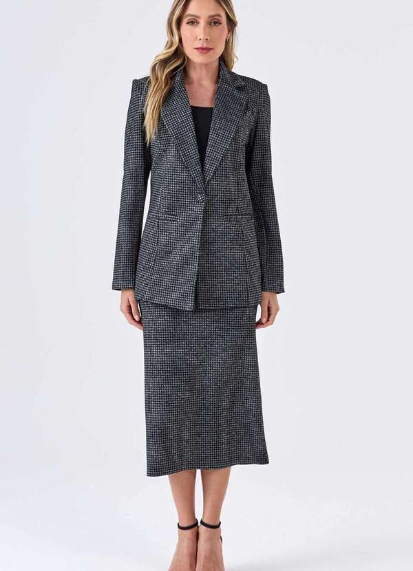 Pks - Blazer Pks Alfaiataria Jacquard Pied de Poule Preto 5