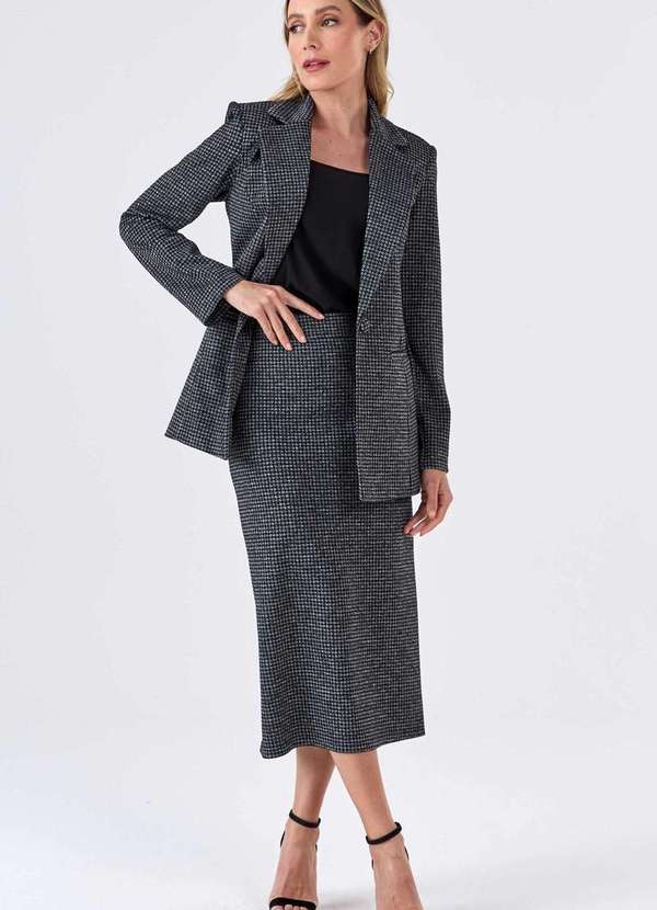 Pks - Blazer Pks Alfaiataria Jacquard Pied de Poule Preto 6