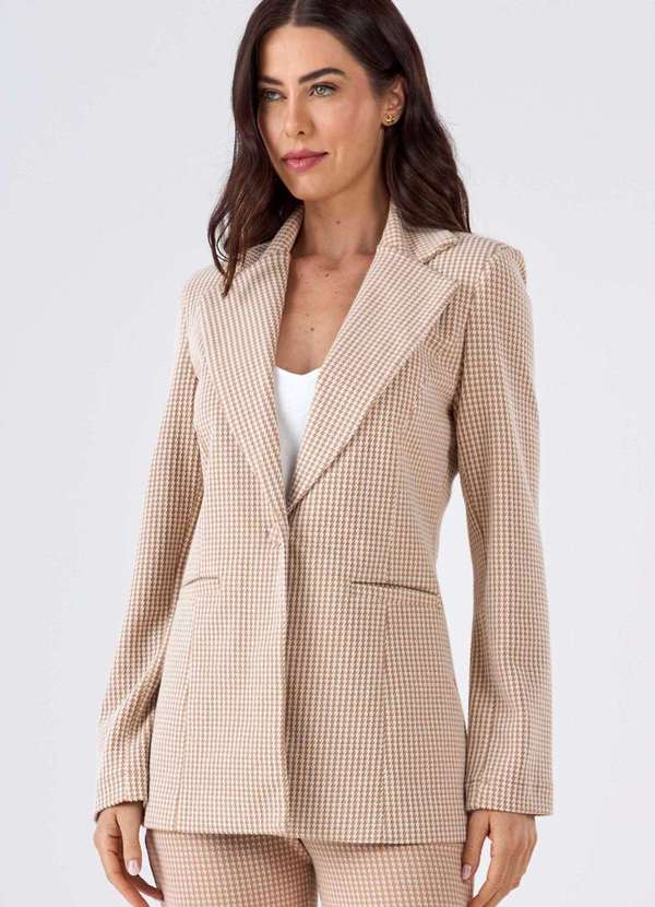 Pks - Blazer Pks Alfaiataria Jacquard Pied de Poule Bege