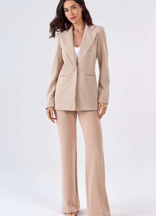 Pks - Blazer Pks Alfaiataria Jacquard Pied de Poule Bege 5