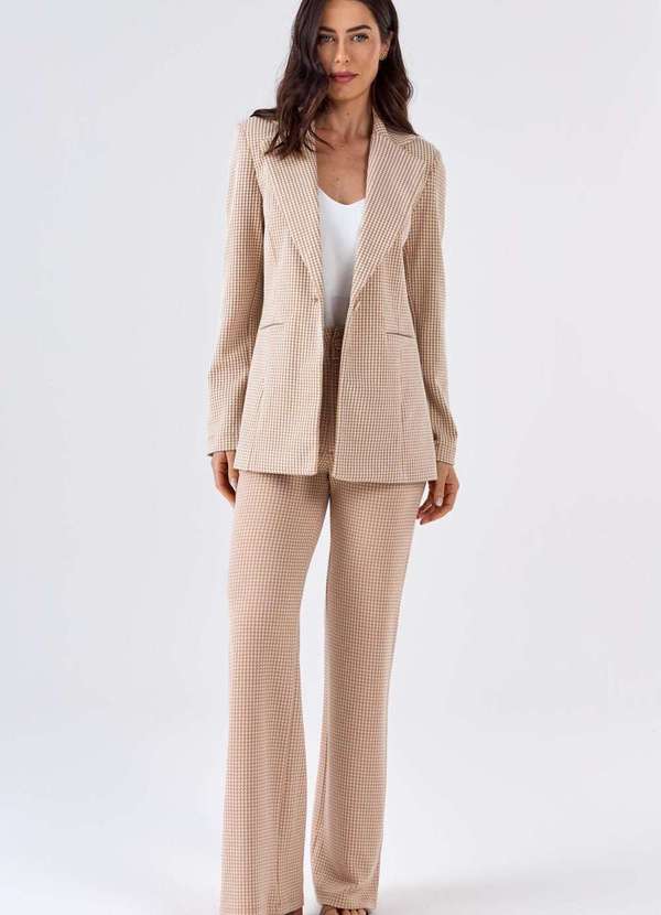 Pks - Blazer Pks Alfaiataria Jacquard Pied de Poule Bege 6