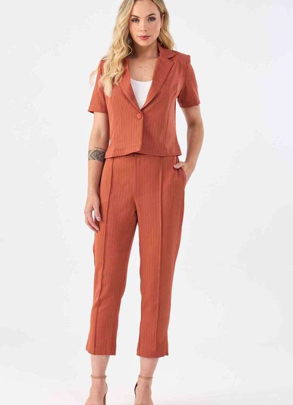 Pks - Blazer Pks Alfaiataria Risca Giz Marrom 4